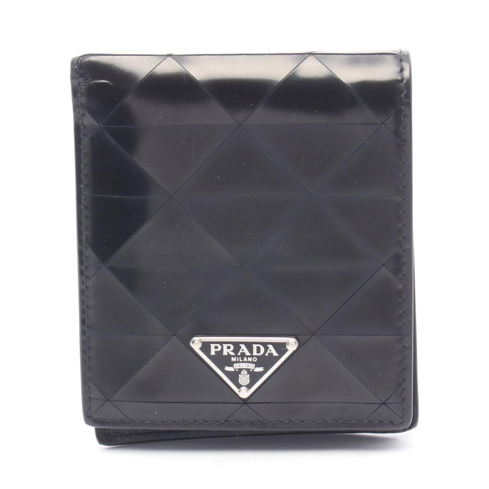 プラダ PRADA 二つ折り財布 SPAZZOLATO TRIA 2MO738 ブラック レザー トライアングルロゴ 二つ折財布 メンズ Used B