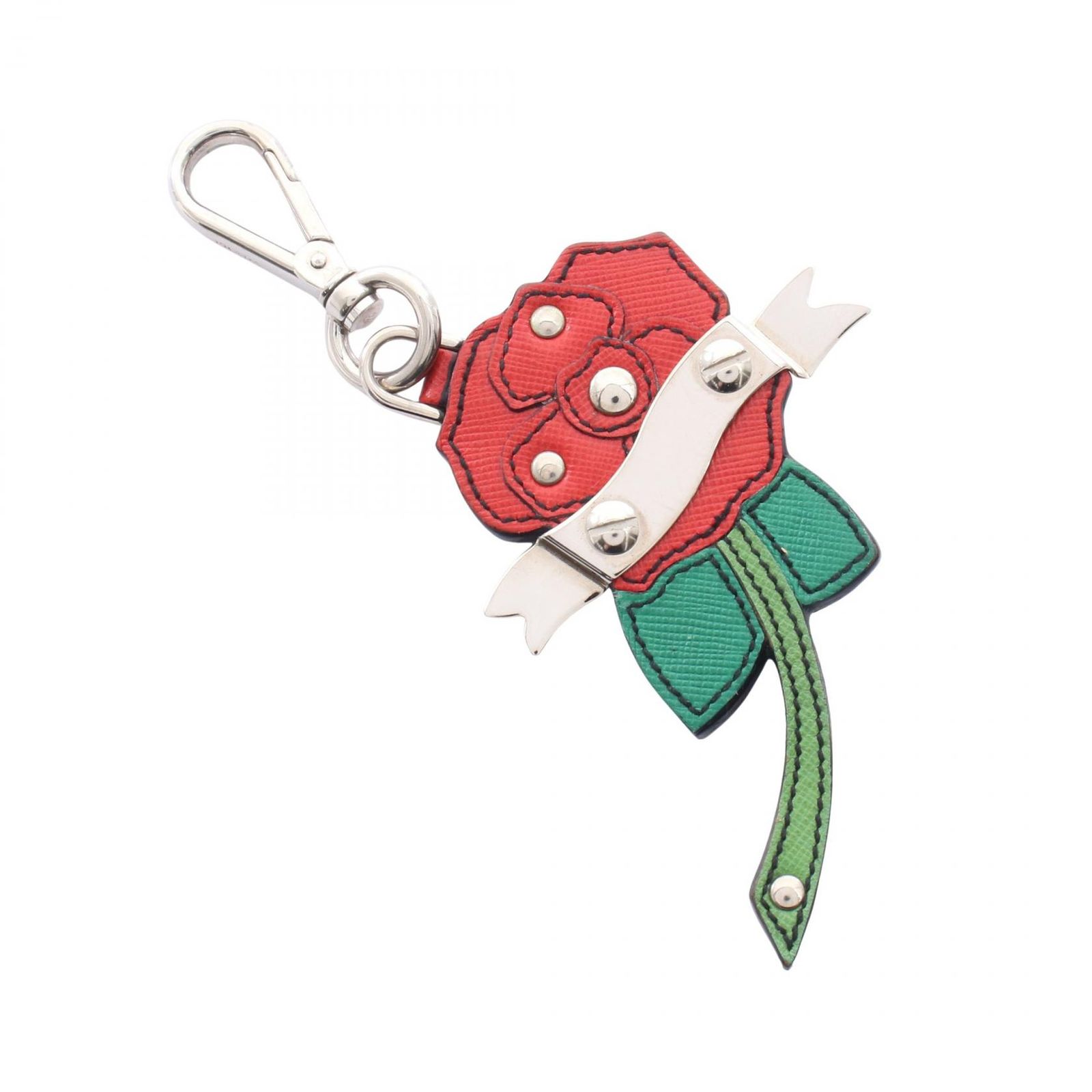 プラダ PRADA チャーム ローズ レッド/グリーン レザー ローズ キーチャーム レディース Used A プラダ PRADA チャーム ローズ レッド/グリーン レザー ローズ キーチャーム レディース Used A