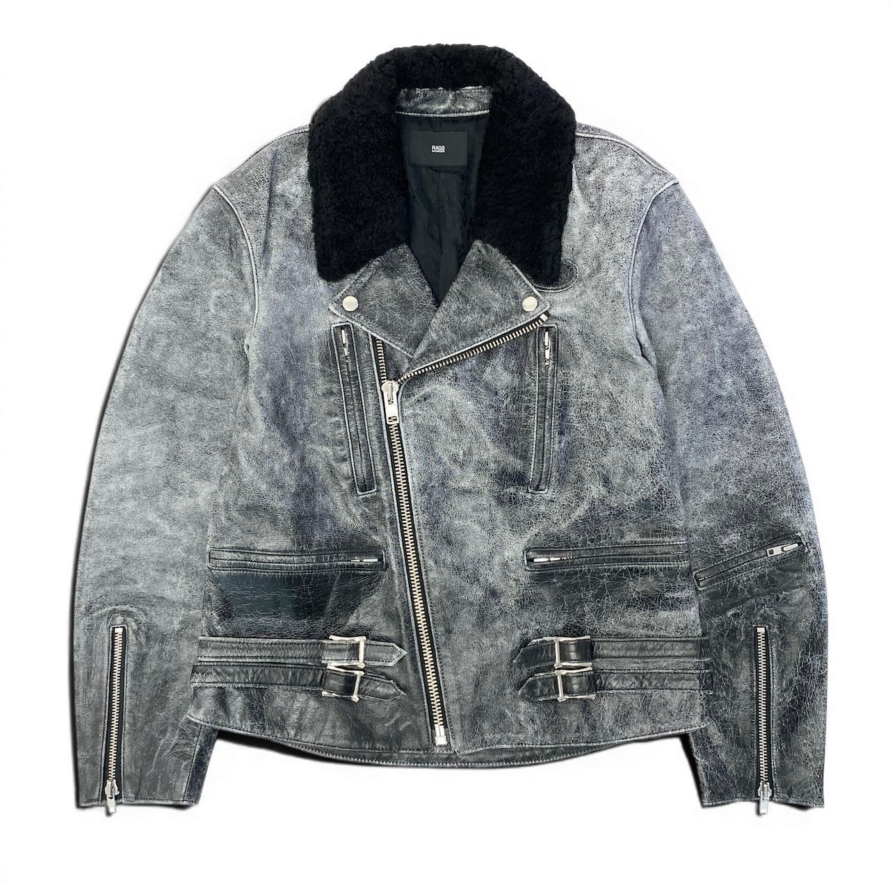 43e11 【美品】RAGS McGREGOR ラグスマックレガー 17AW ダブルライダースジャケット クラック加工レザー 直営店限定 211147605 Sサイズ グレー ブラック レザー メンズ 男性用u02t 43e11 【美品】RAGS McGREGOR ラグスマックレガー 17AW ダブル