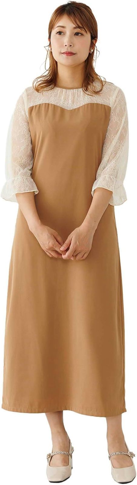 MORE AUNI パーティー ドレス レース ビスチェ 風 ワンピース 結婚式 2次会 フォーマル 大人 オトナ 可愛い シフォン ホルターネック フレア 通年 オールシーズン (モカ / 77000037, M)