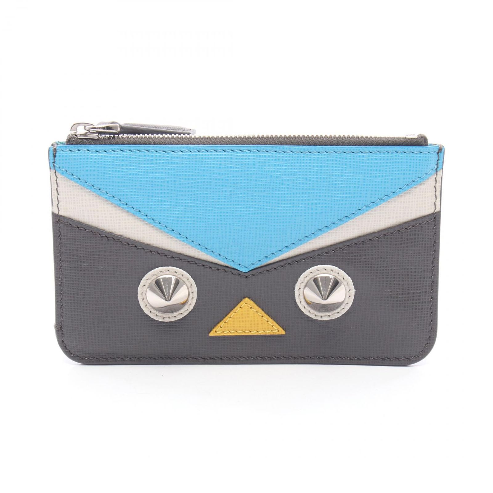 フェンディ FENDI コインケース バッグバグズ モンスター 8AP151 グレー/ブルー/アイボリー レザー モンスター キーリング付 コインケース レディース Used B