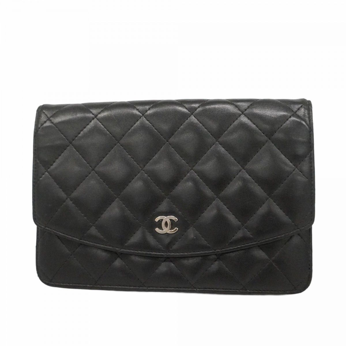 【6eb1341-k】シャネル クラッチバッグ マトラッセ ラムスキン ブラック シルバー金具【中古】レディース