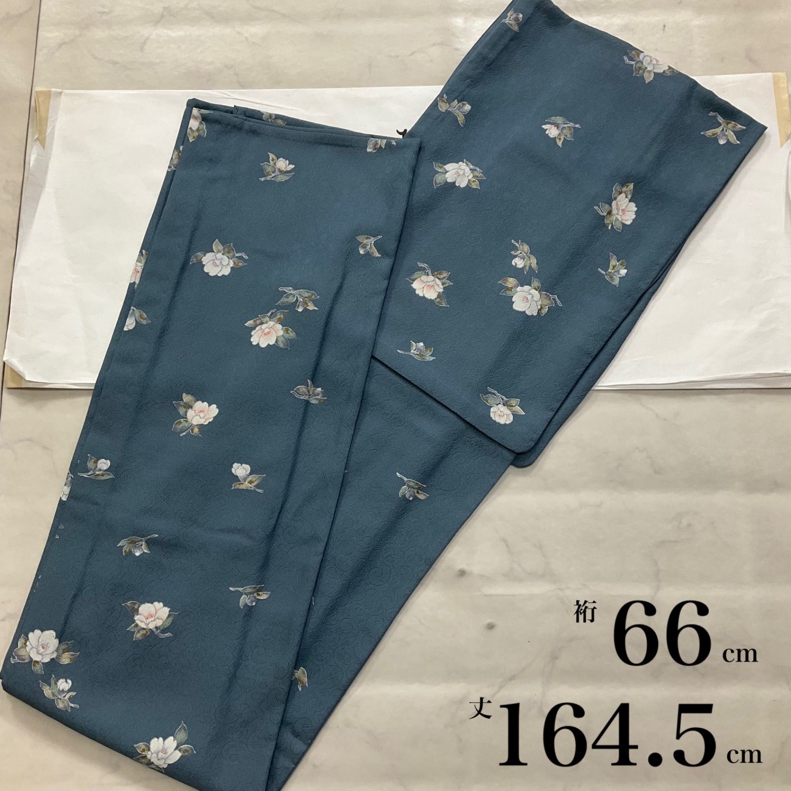 ◆kimono+one◆kimonoarisa◆単衣◆洗える◆小紋着物◆縮緬◆広衿◆裄長◆ロング◆裄66肩丈164.5