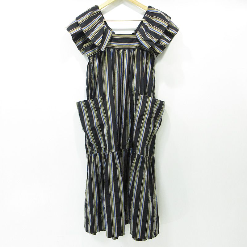 【三重本店】 中古 SOFIE D'HOORE | ソフィードール 総柄ワンピース ストライプ柄 92-06-01-06048 ブラック×マルチカラー サイズ：34 【110】
