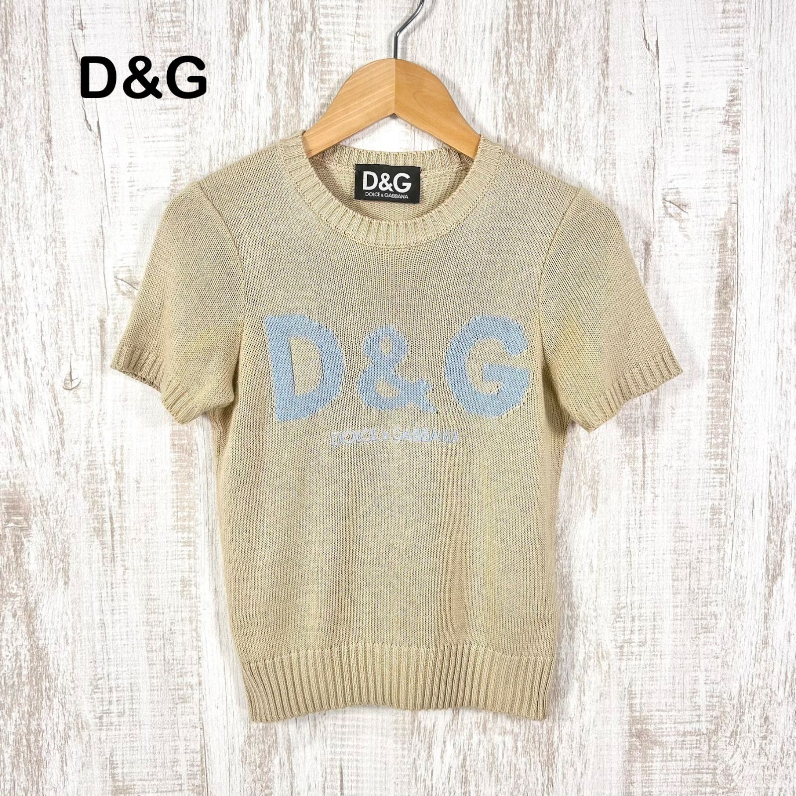 00s &G DOLCE&GABBANA ドルチェアンドガッバーナ ビッグロゴ クロップド サマーニット ベージュ y2k 平成ギャル ピチＴ