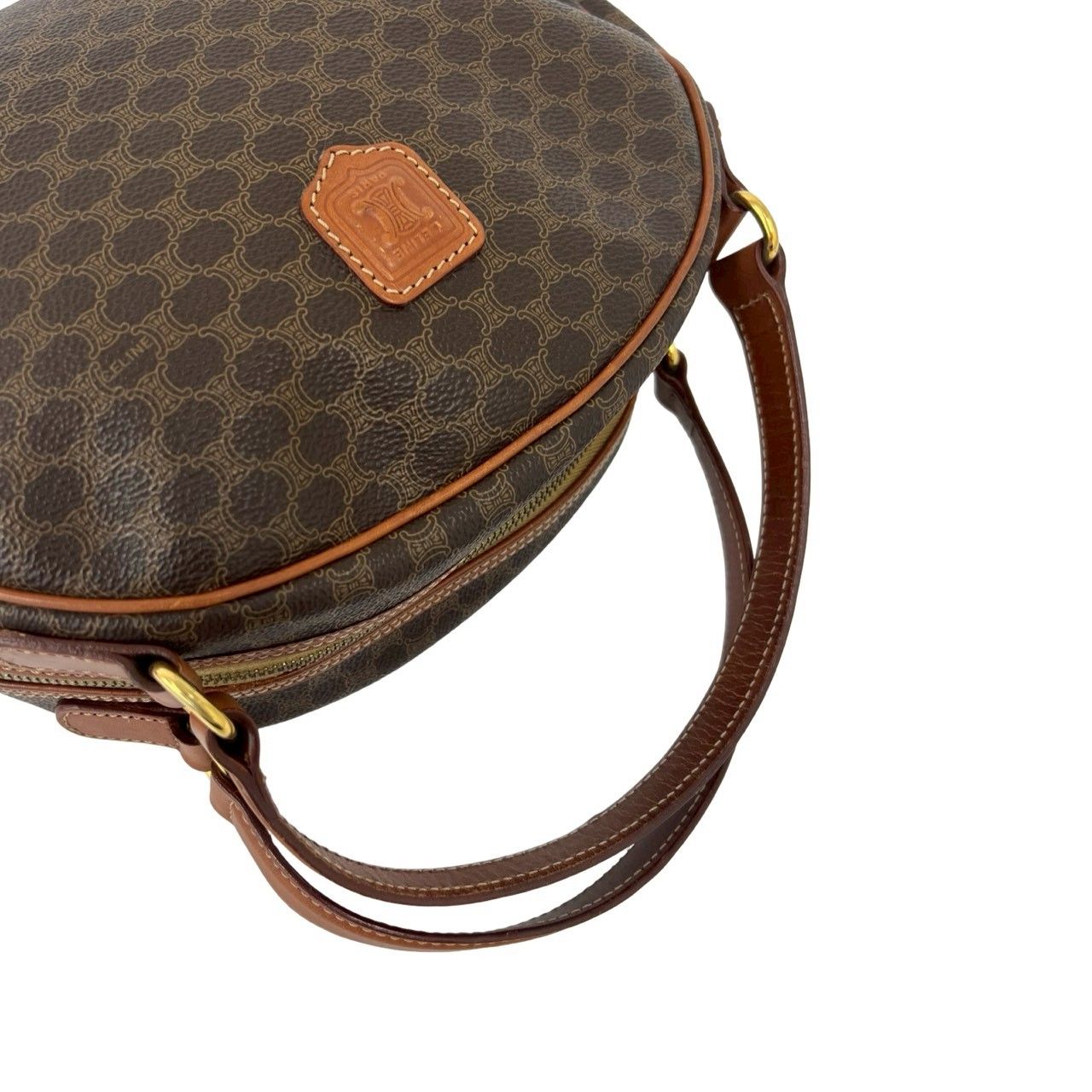セリーヌ マカダム レザー トリオンフ ロゴ ボストン ハンドバッグ ブラウン. 極 美品 CELINE セリーヌ ヴィンテージ マカダム ブラゾン トリオンフ