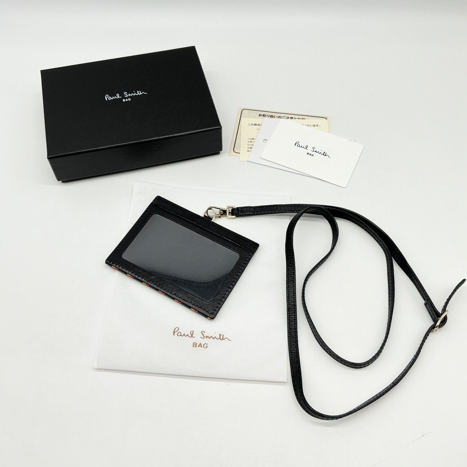 Paul Smith ポールスミス ブライトストライプトリム IDケース パスケース ブラック×ゴールド金具 BPS848【中古】 Bランク　3_99