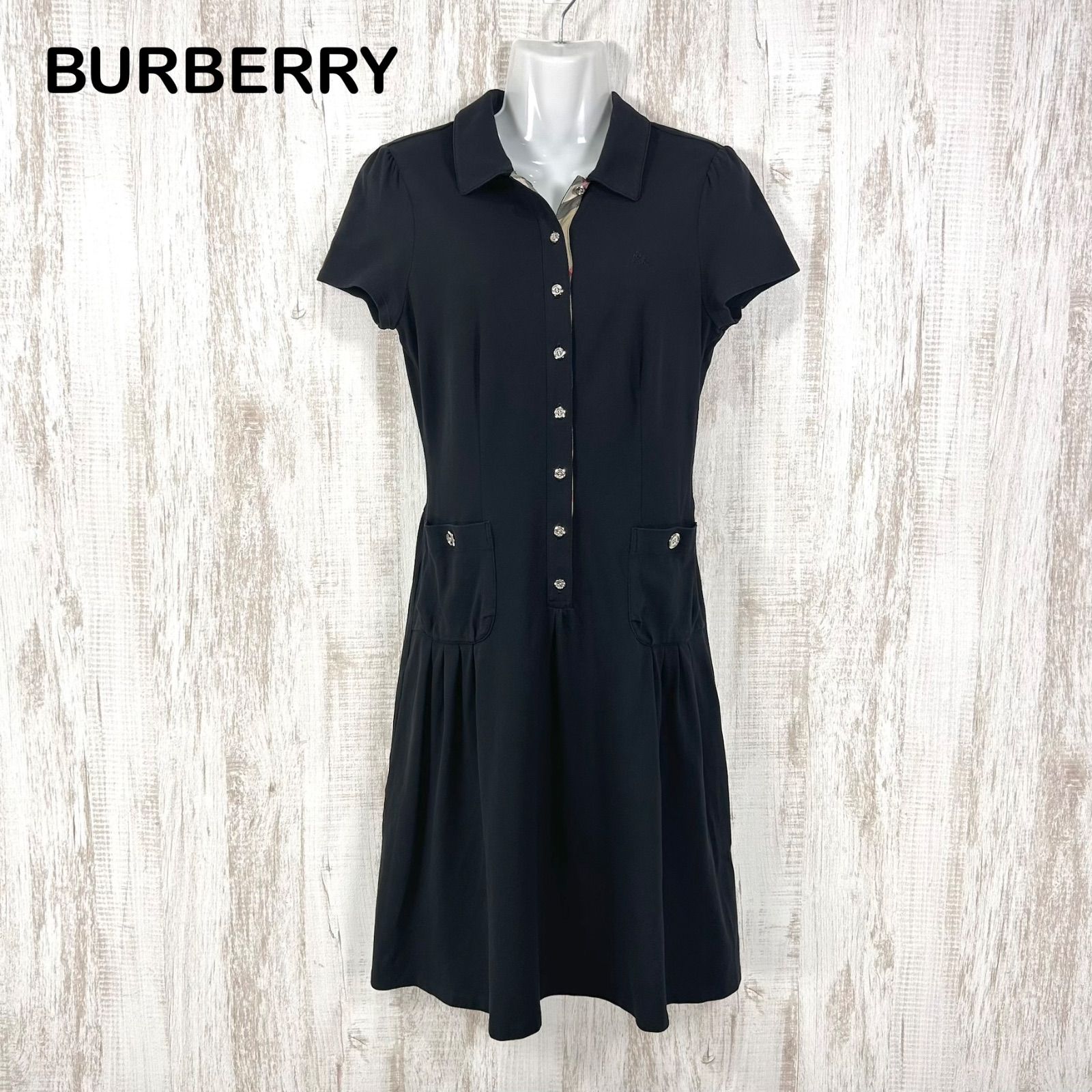 BURBERRY LONDON バーバリーロンドン ホースロゴ刺繡 ノバチェック ポロシャツ ワンピース ブラック