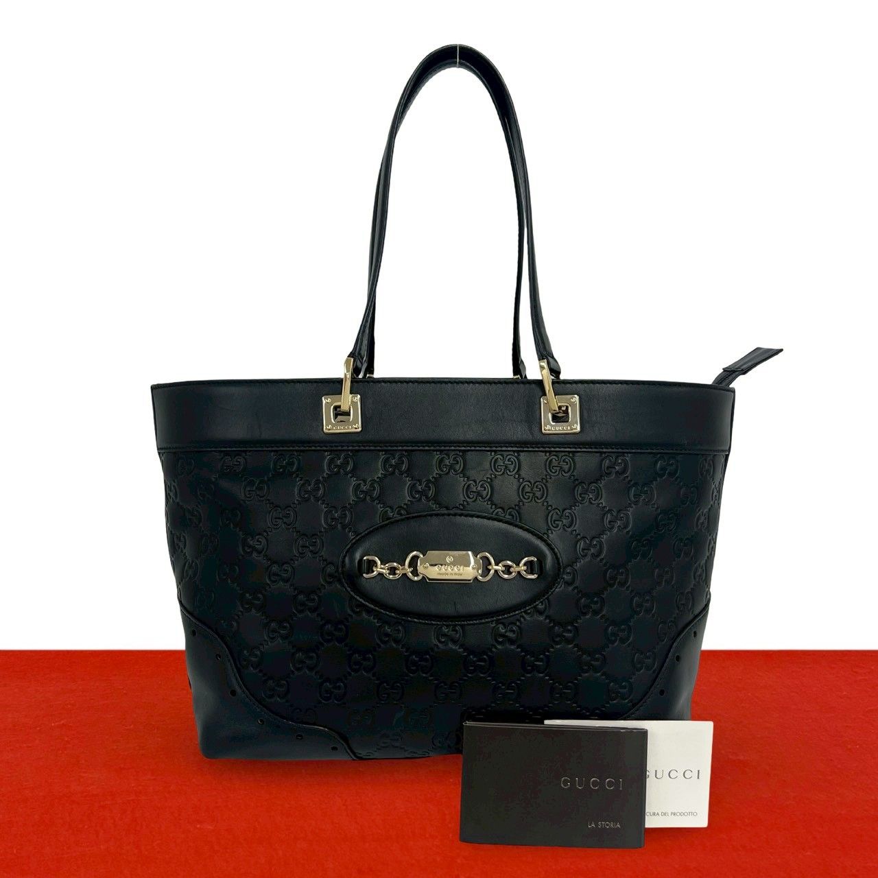極 美品 GUCCI グッチ シマ GG 柄 ロゴ ゴールド 金具 レザー 本革