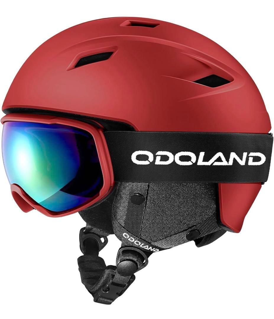 Odoland スキーヘルメットセット Mサイズ ゴーグル付き スノーボードヘルメット ダイヤル式サイズ調整 メガネ対応 ダブル球面レンズ 防風 曇り止め 耐衝撃 UVカット 男女兼用