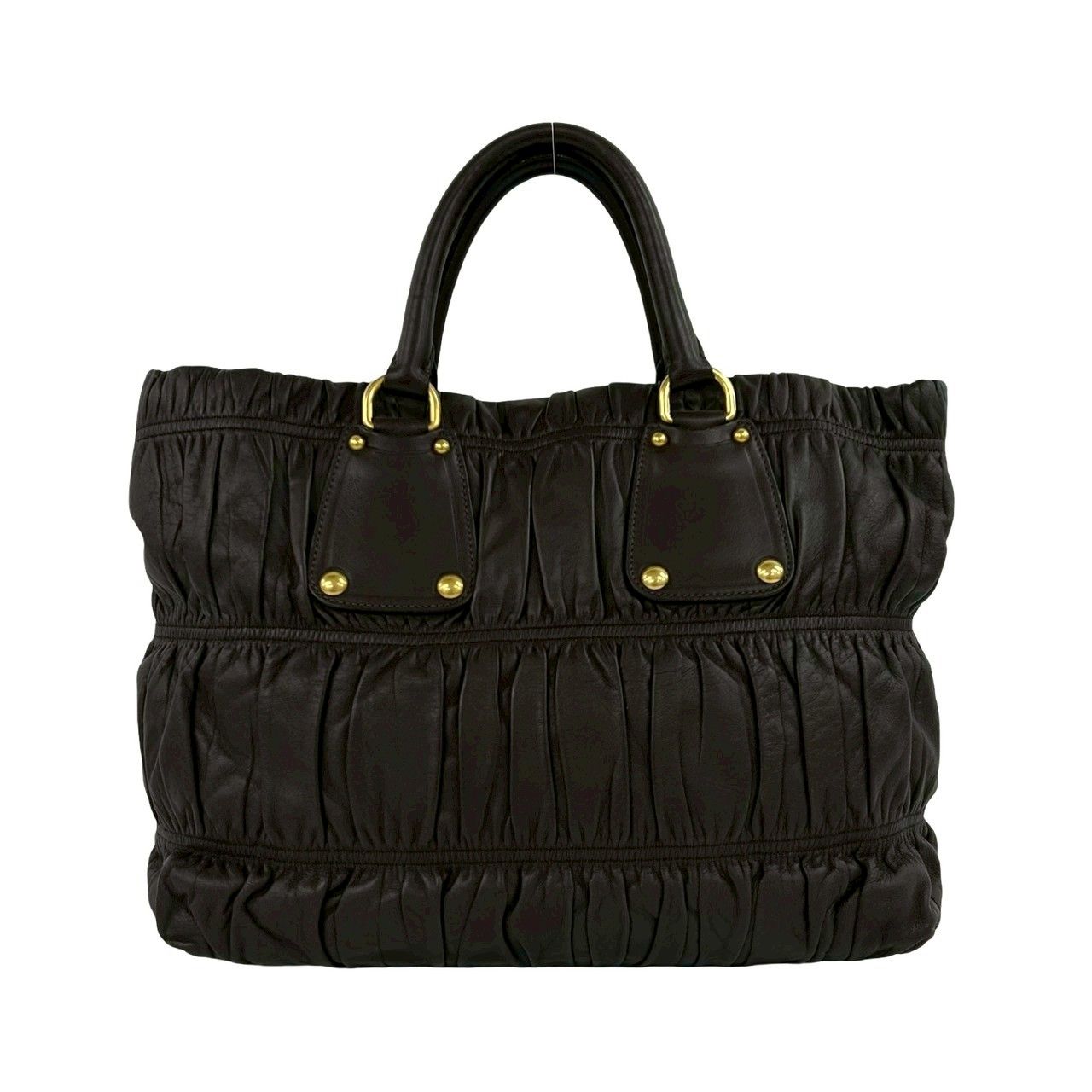 極 美品 PRADA プラダ ロゴ 金具 ギャザー レザー 本革 2way 