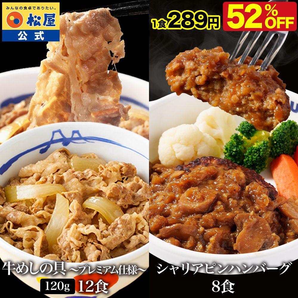 【衝撃の52％OFF】 牛めしの具 120g 12食＆シャリアピンハンバーグ8食 20食