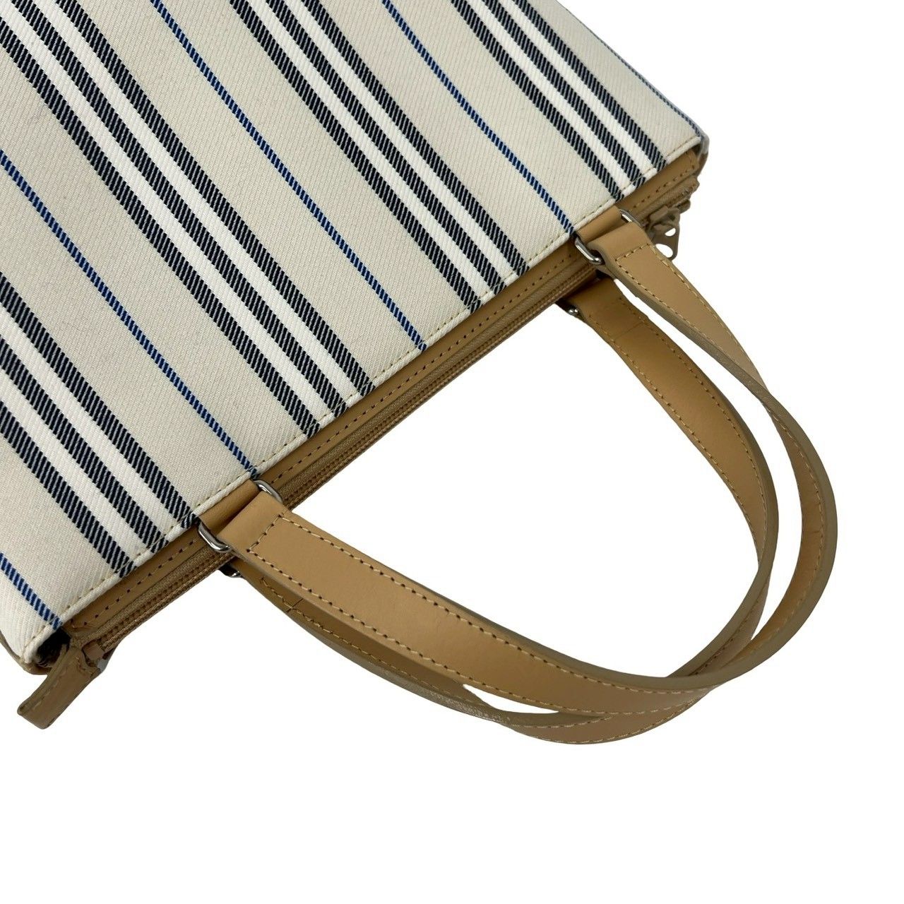 極 美品 袋付き BURBERRY バーバリー ロゴ 刻印 ストライプ キャンバス 