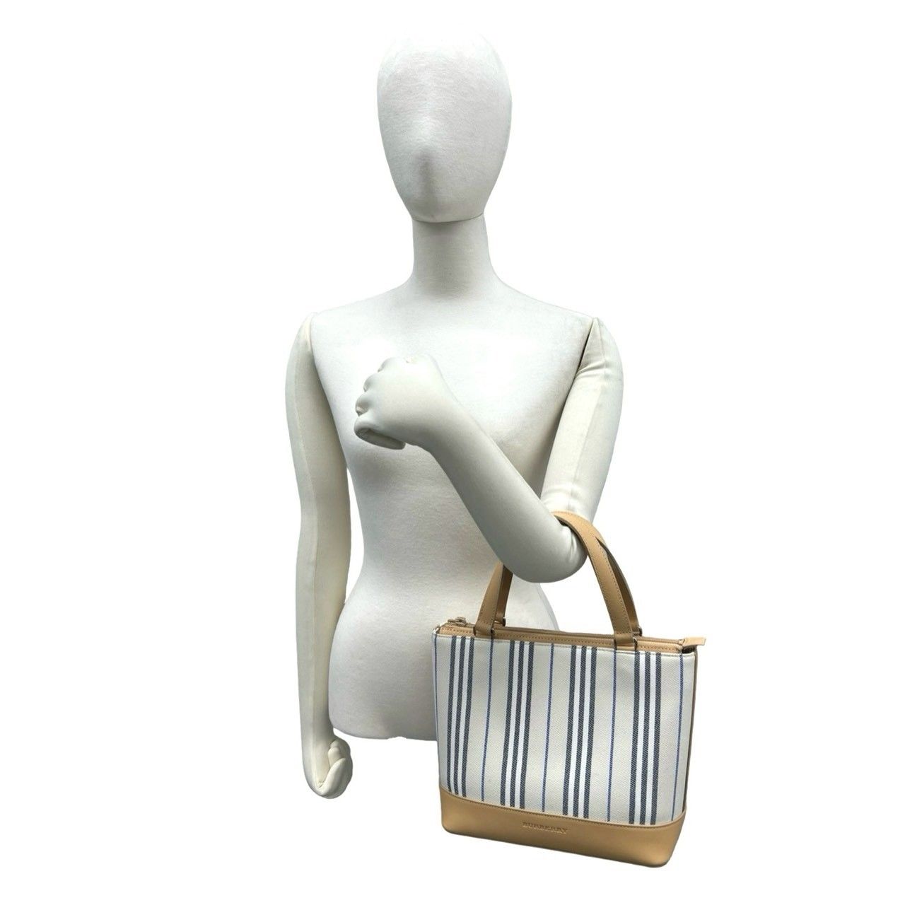 極 美品 袋付き BURBERRY バーバリー ロゴ 刻印 ストライプ キャンバス 
