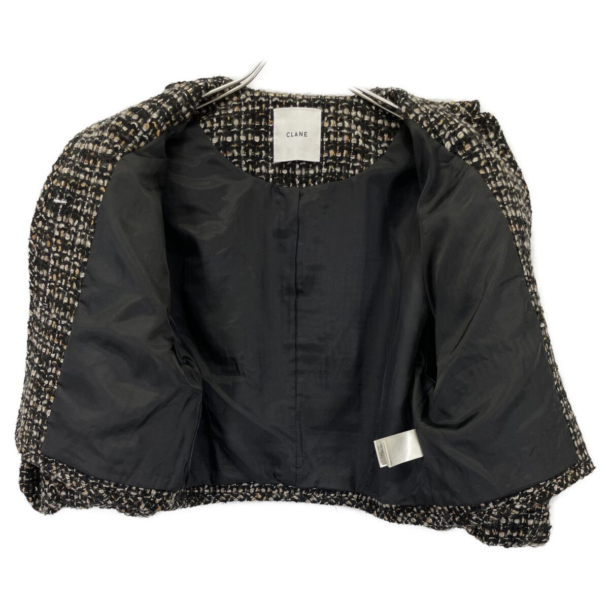 CLANE クラネ ブラック mix tweed puffsleeve jacket/ミックスツイード