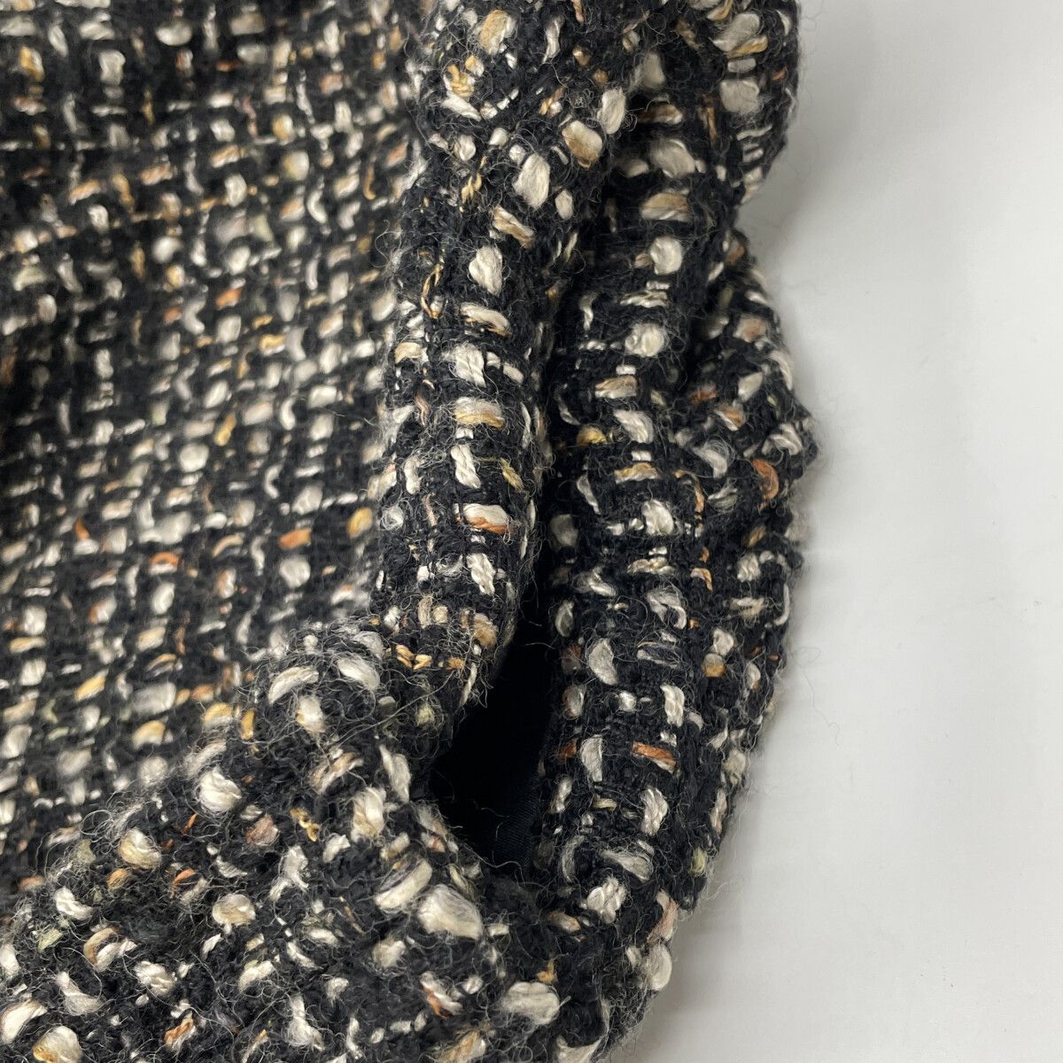 CLANE クラネ ブラック mix tweed puffsleeve jacket/ミックスツイード