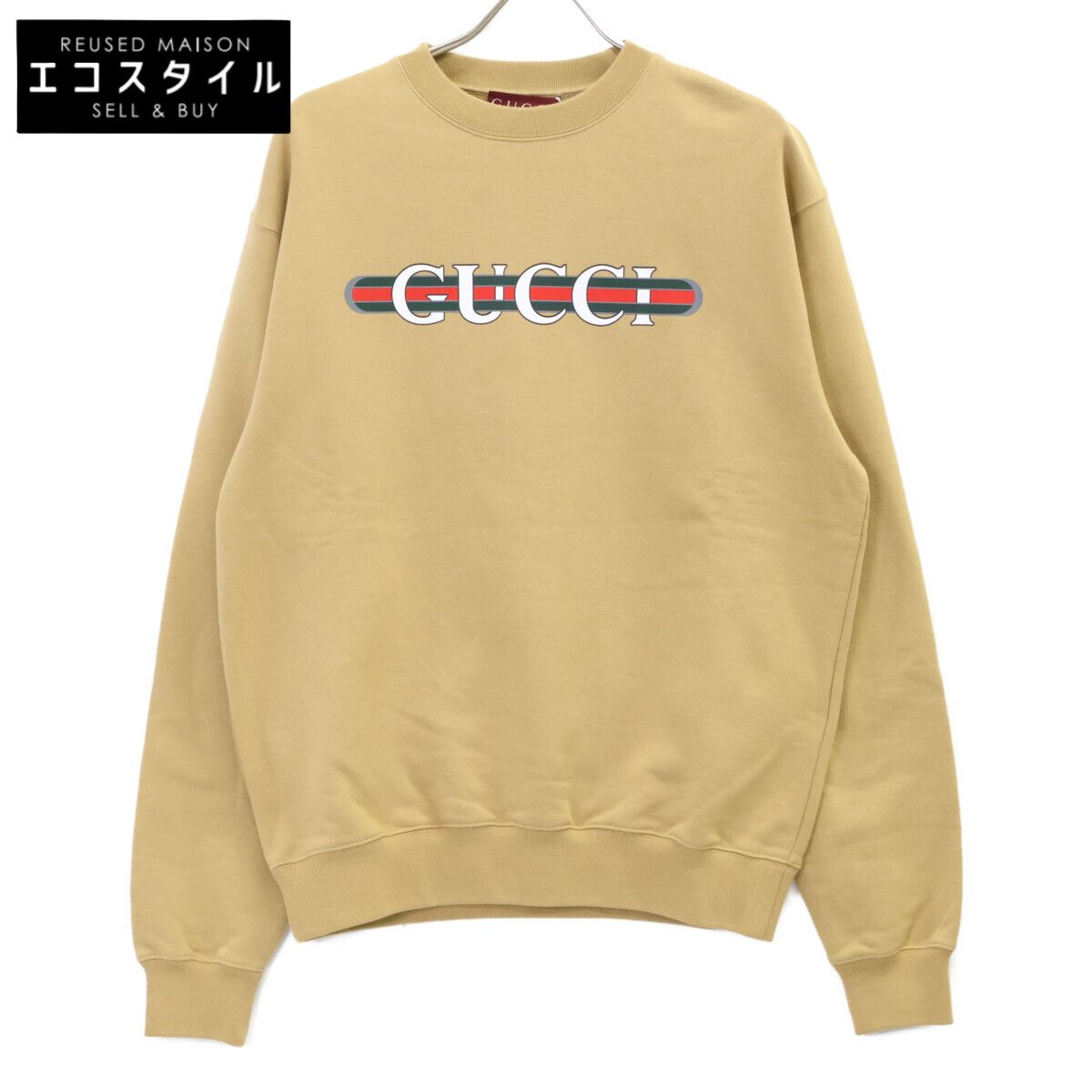 GUCCI　グッチ　24AW 784413 XJGKR ベージュ フロントロゴ コットンジャージースウェットシャツ　S