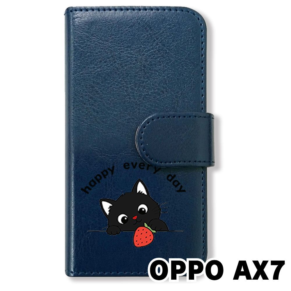 新品未使用】 OPPO AX7 手帳型スマホ ケース カバー (色：ネイビー×黒