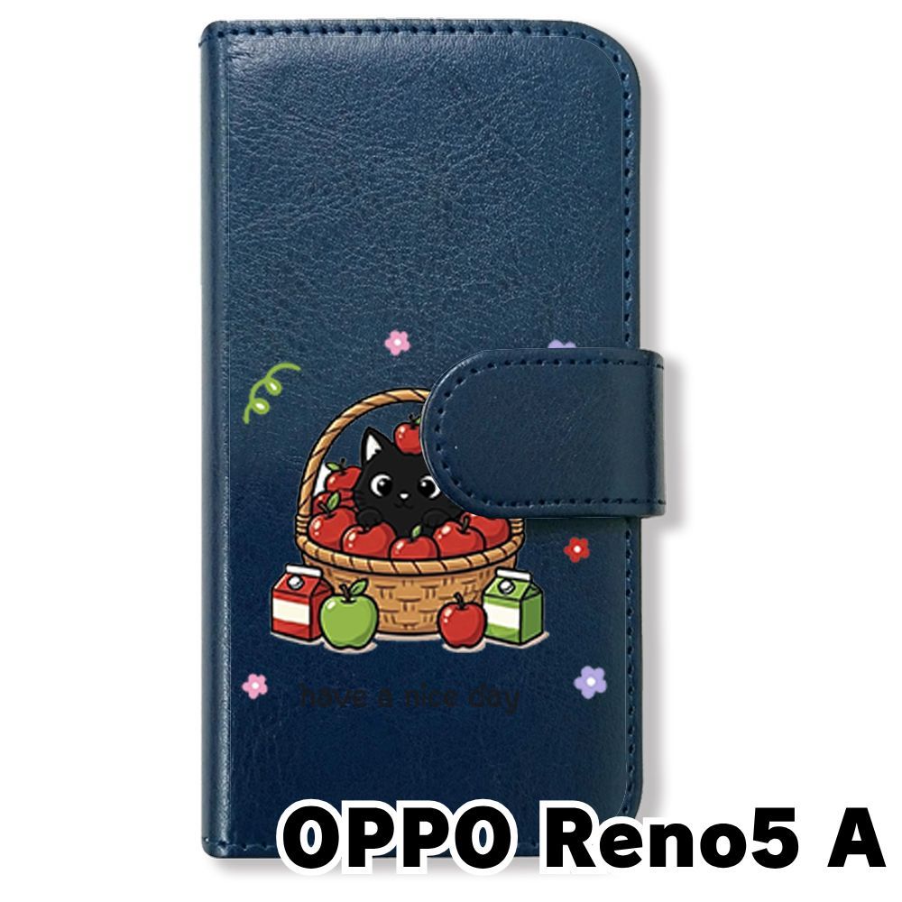 新品未使用】 OPPO Reno 5A 手帳型スマホ ケース カバー (色：ネイビー