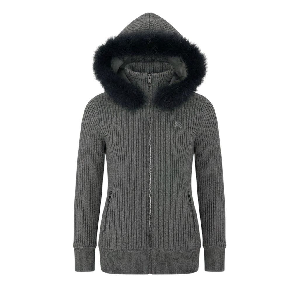 27e11 BURBERRY GOLF バーバリーゴルフ リブニットフルジップフーディー パーカー ダブルジップ 日本製 1サイズ グレー メンズ 男性用k02i