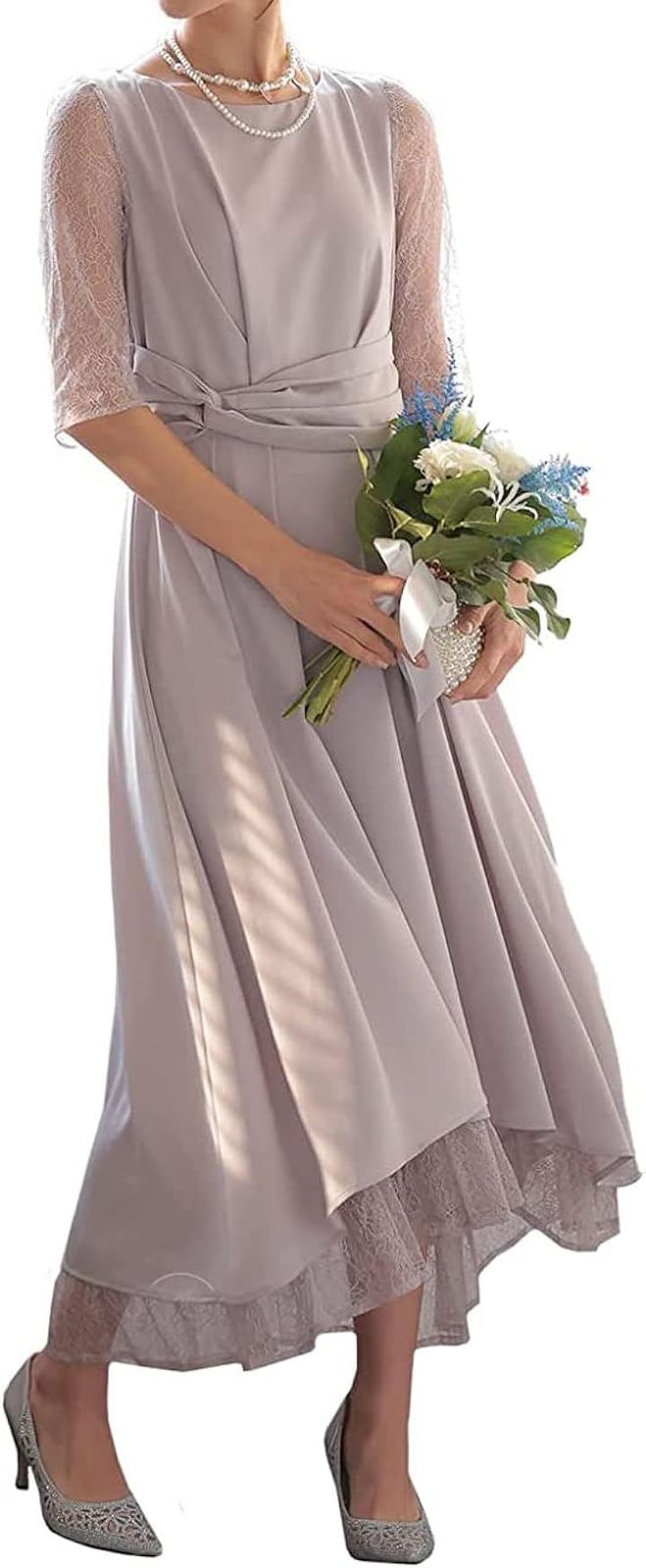 AUNI(アウニイ) パーティ ワンピース ドレス レディース ウエスト モチーフ ベルト 結婚式およばれワンピース パーティードレス オケージョン (ラベンダー / 320141, 4L)