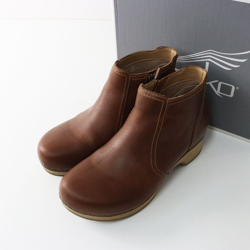 ダンスコ dansko barbara oiled Pull Up バーバラ ショートブーツ 37｜ブラウン系 シューズ サイドジップ レザー【2400014956207】