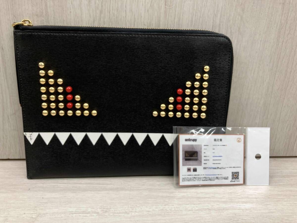 【鑑定書】FENDI／モンスターシリーズ 8M0363-5QB 168-0274／クラッチバッグ ブラック