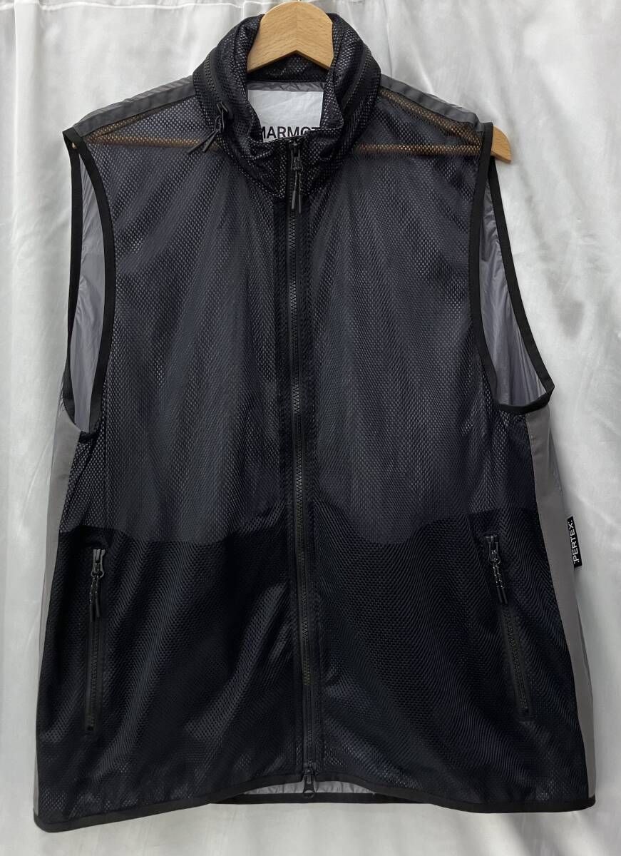 MARMOT CAPITAL マーモットキャピタル パーテックス フロント メッシュ コンビ ベスト XLブラック フード付き 撥水 軽量 24SS-L3-07