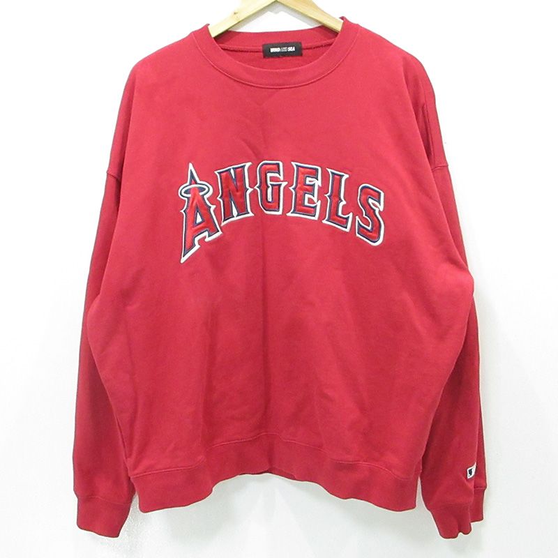 【三重本店】 中古 WIND AND SEA | ウィンダンシー × ANGELS エンジェルス MLB ロゴ長袖スウェットシャツ トレーナー WDS-C-MLB5-24-Q1-06 レッド サイズ：XL 【103】