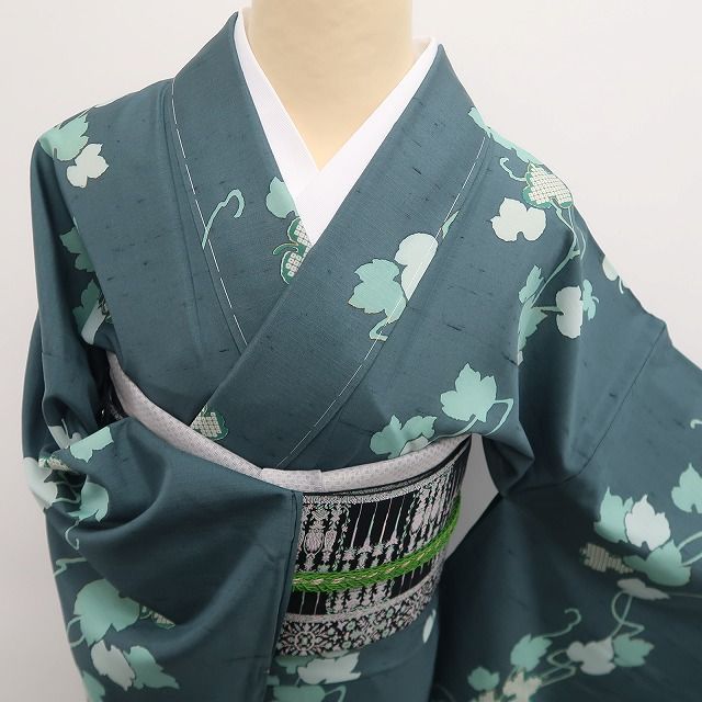 ❁tomihisa❁新品 夏単衣 蔦 着物 正絹 仕付け糸付 トールサイズ 証紙