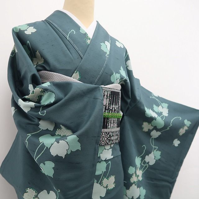 ❁tomihisa❁新品 夏単衣 蔦 着物 正絹 仕付け糸付 トールサイズ 証紙