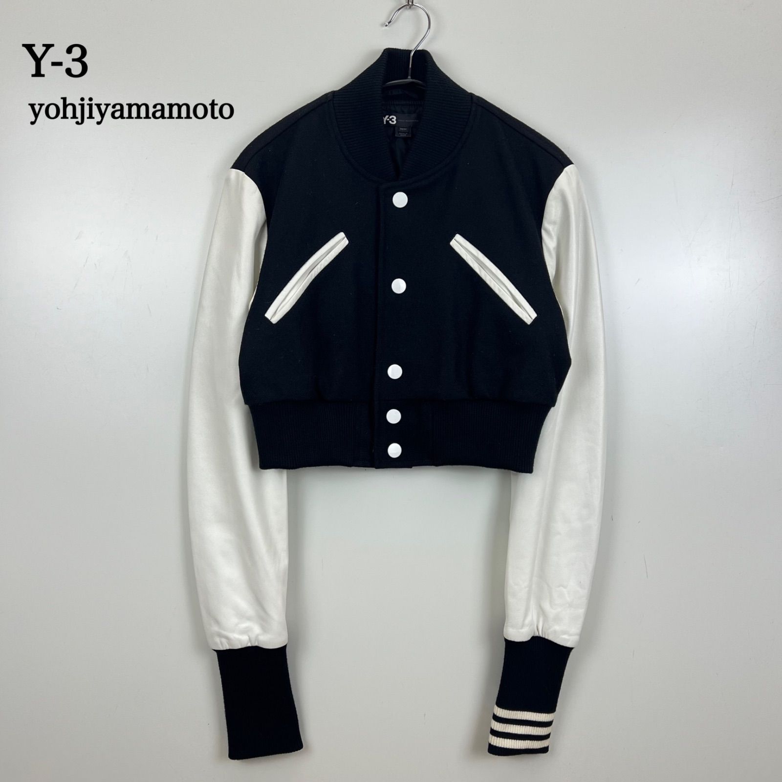 ネ*♪様 ヨウジヤマモト ワイスリー×アディダスのコラボスタジャン Y-3 yohjiyamamoto adidas 2009 archive very short varsity jacket M
