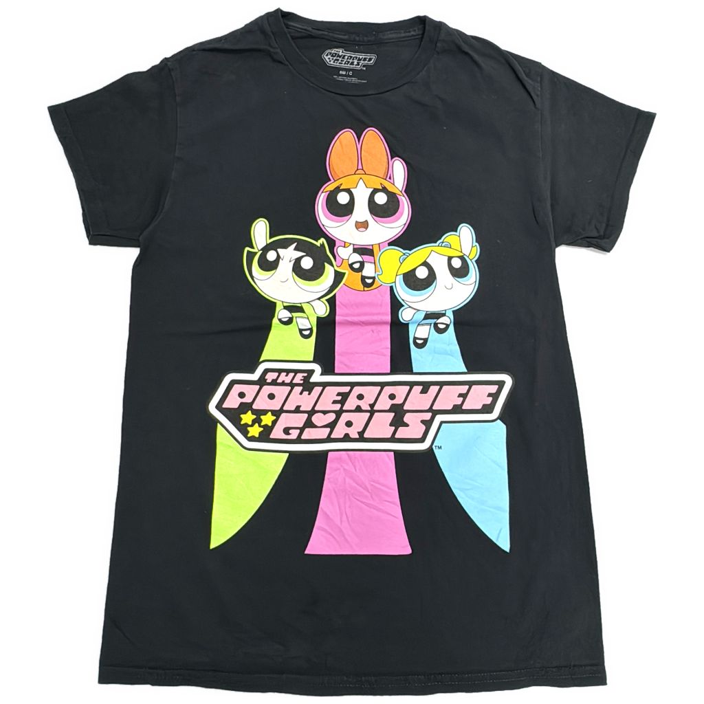 Powerpuff Girls パワーパフガールズ 半袖Ｔシャツ アニメ キャラクター ブラック(レディース SM)中古 古着 Y0764