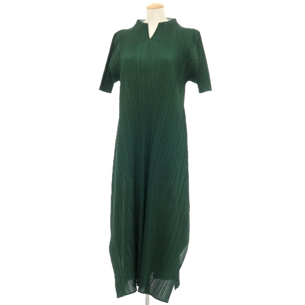 【中古】プリーツプリーズ PLEATS PLEASE 2026年春夏 ポリエステル系 プリーツ 半袖 ワンピース グリーン【サイズ表記なし（L位）】【レディース】