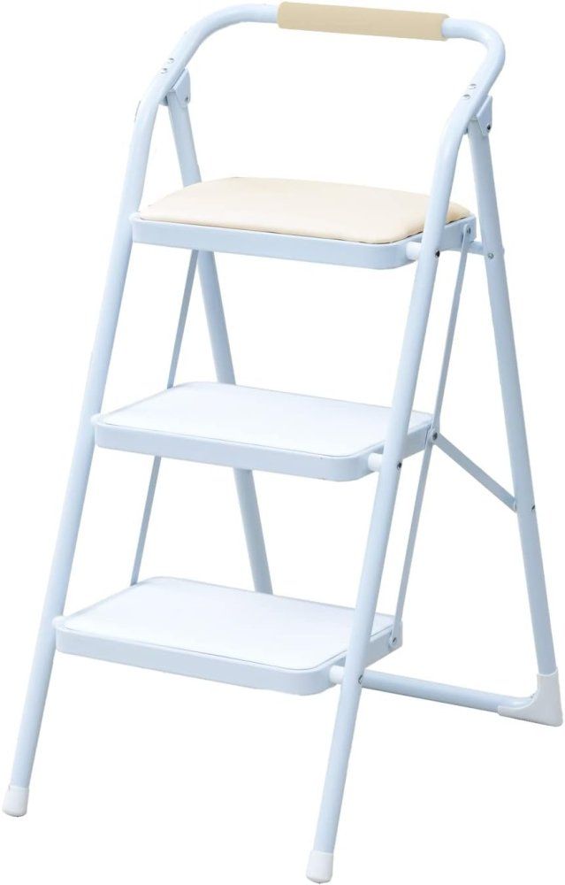 【新品アウトレット】山善 踏み台 折りたたみステップチェア クッション付き 耐荷重100kg 完成品 3段※北海道沖縄発送不可