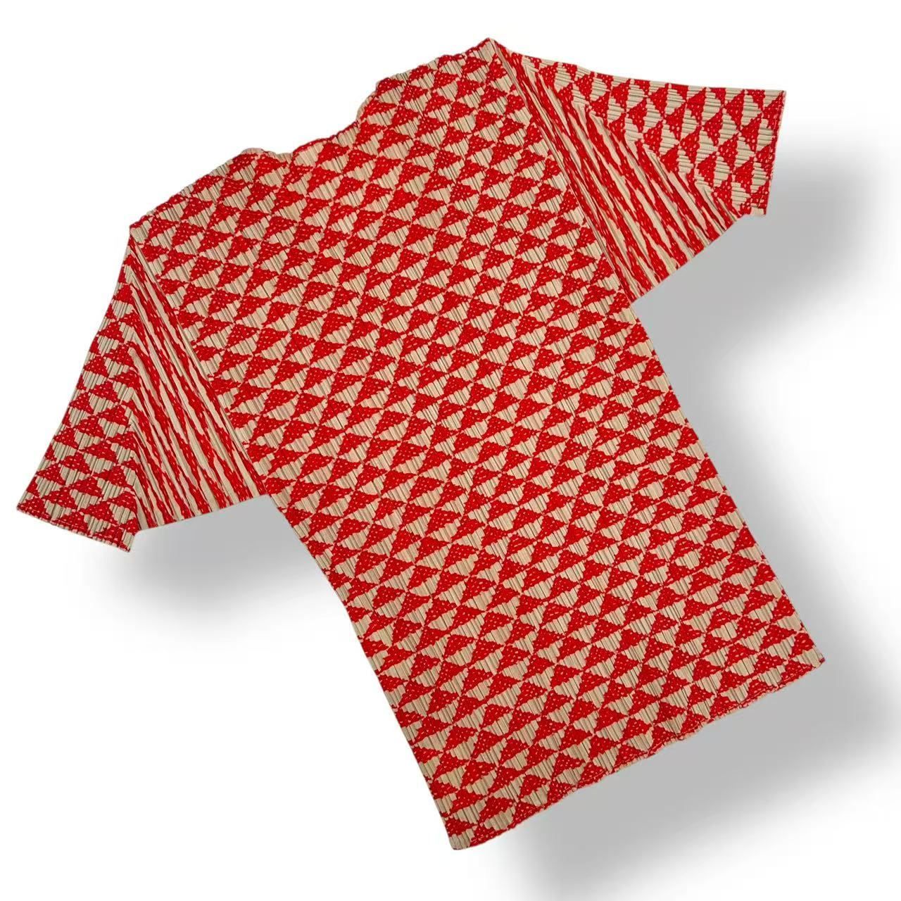 イッセイミヤケ  プリーツプリーズ 極美品　レッド系　カットソー　3 ISSEY MIYAKE - 新品同様 ISSEY MIYAKE イッセイミヤケ PLEATS PLEASE