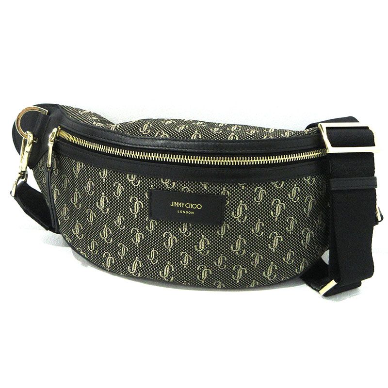 【三重本店】 中古 JIMMY CHOO | ジミーチュウ ボディバッグ ジャガード ブラック×ベージュ 【122】