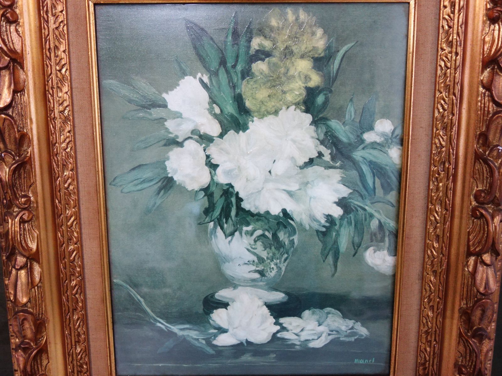 M▽エドゥアール・マネ 油彩 レプリカ 複製画 額縁 花瓶の芍薬 (37919) M▽エドゥアール・マネ 油彩 レプリカ 複製画 額縁 花瓶の芍薬 (37919