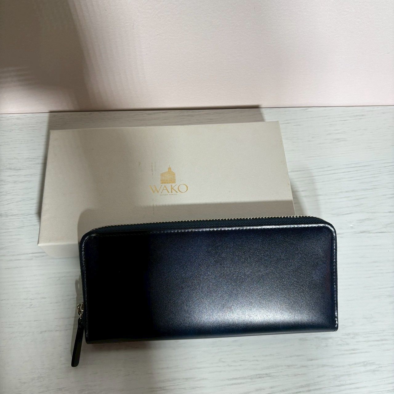 WAKO 銀座和光 長財布 ウォレット レザー 箱付き 超美品 ネイビー 