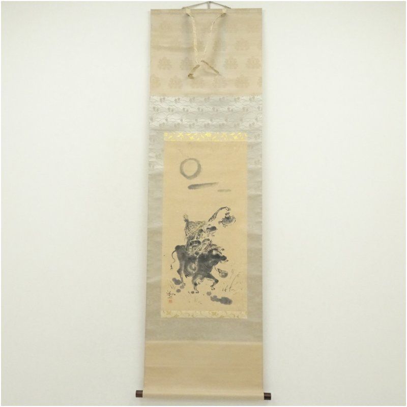 笹川和也筆　蛙の図　肉筆紙本掛軸（共箱） 掛け軸 床の間 書 おしゃれ 絵画 表具 芸術 茶道 年中掛け インテリア 茶掛 掛物 和室