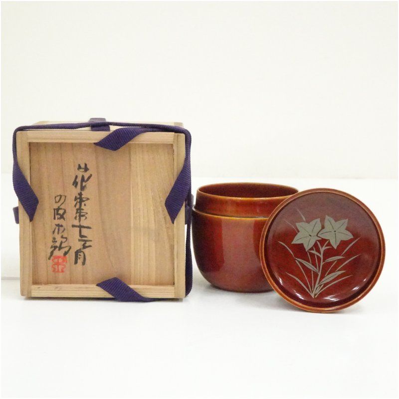 春慶塗　作家物　「花棗十二ヶ月」蓋内桔梗蒔絵中棗（共箱） 茶道 茶道具 おしゃれ 茶器 なつめ 茶入 薄茶器 薄茶 薄器 お茶 茶 抹茶 抹茶入れ 容器 骨董 10月 秋