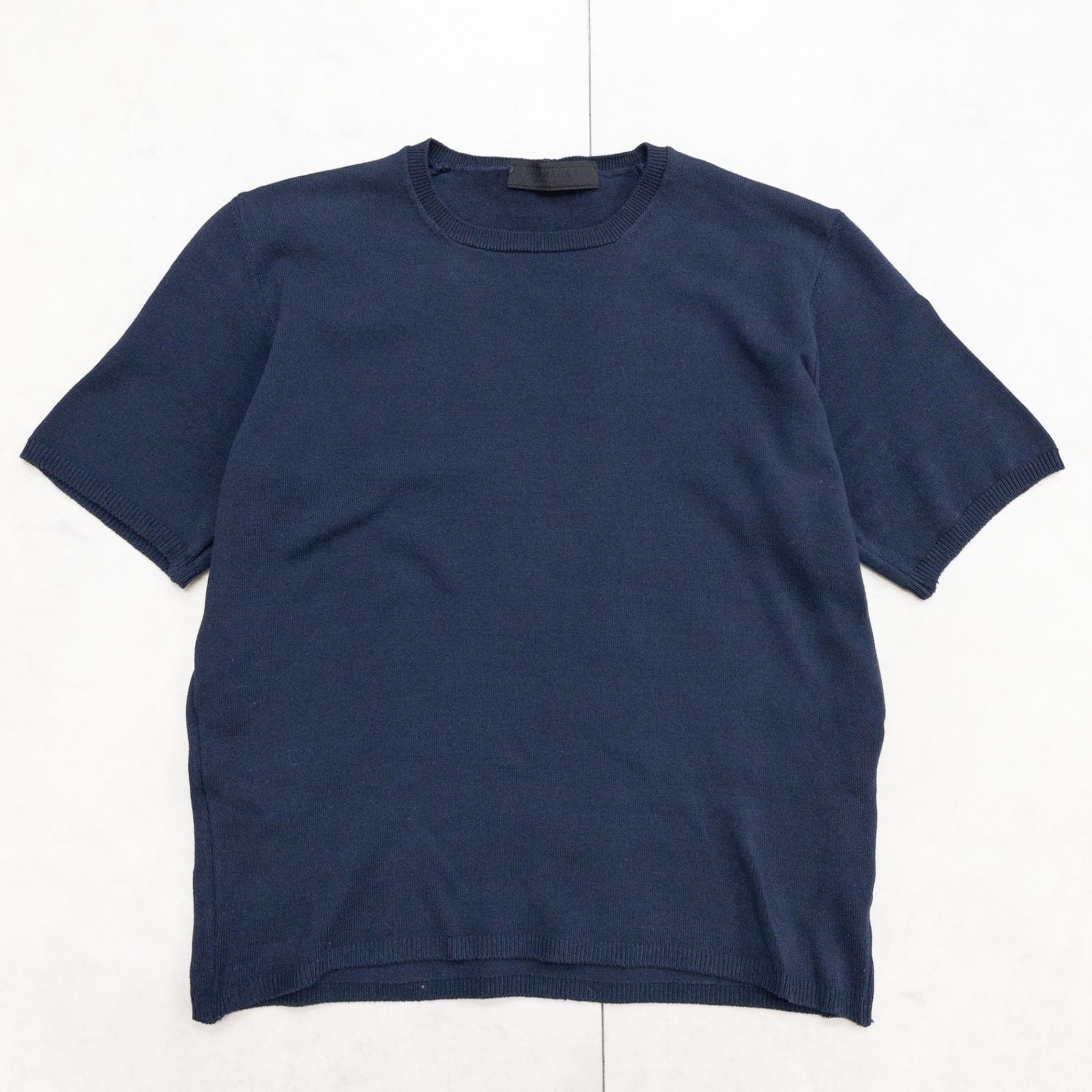 PRADA プラダ ニットトップス 半袖 クルーネック コットン ネイビー イタリア製 レディース 40 b01368 10,147円