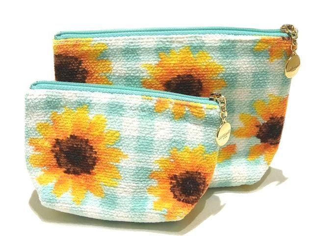 ※送料無料 美品 ラブラリー バイ フェイラー ミニポーチ 2個セット ◇ ヒマワリチェック グリーン系 LOVERARY BY FEILER フラワー▼8D