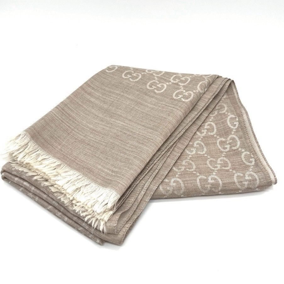 GUCCI グッチ GG柄 ストール 200882 ベージュ ウール シルク フリンジ レディース メンズ ユニセックス GGロゴ ジャガード ショール ギフト プレゼント