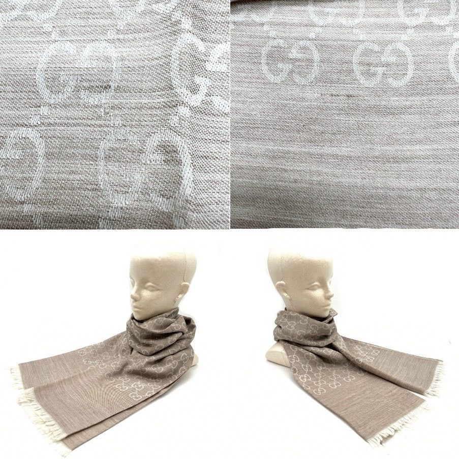 GUCCI グッチ GG柄 ストール 200882 ベージュ ウール シルク フリンジ レディース メンズ ユニセックス GGロゴ ジャガード ショール ギフト プレゼント