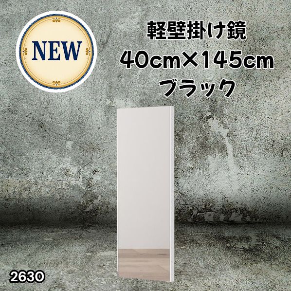#2630 軽量 壁掛け 割れない鏡 幅40cm×高さ145cm ブラック フィルム ミラー 鏡 全身鏡 姿見 ダンス 練習 大きい 安全 防災 地震対策 ※一部地域離島別途配送料有