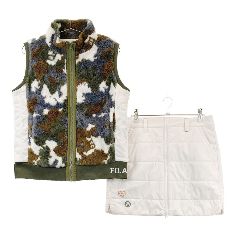 サイズ：L FILA GOLF フィラゴルフ ボアジップベスト 中綿スカート セット カモフラ柄 ホワイト系 [240101670061] ゴルフウェア レディース ストスト