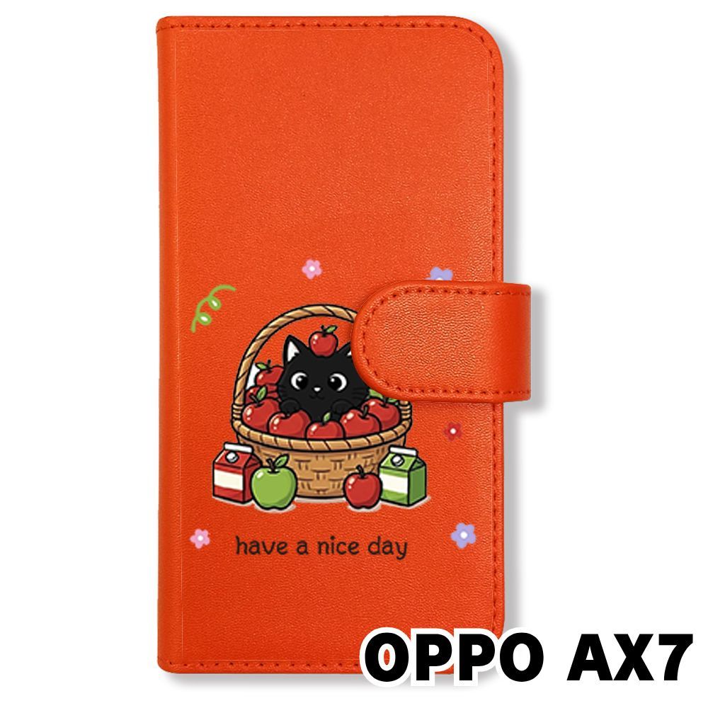 新品未使用】 OPPO AX7 手帳型スマホ ケース カバー (色：オレンジ×黒