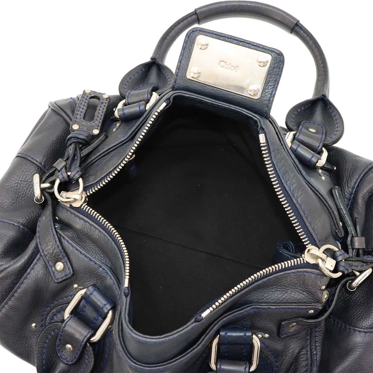 クロエ Chloe パディントン ハンド バッグ レザー ネイビー シルバー 
