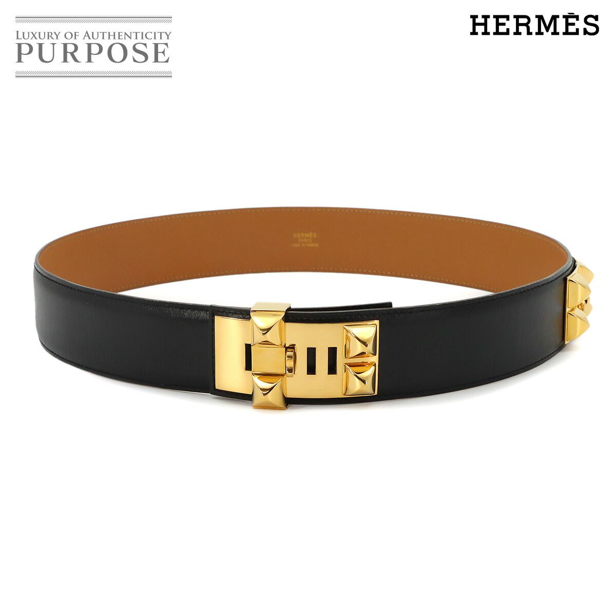 新品同様 エルメス HERMES コリエドシアン メドール ベルト ボックスカーフ ブラック 80 〇Z刻印 1996年製 ヴィンテージ 90320974